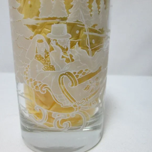 Vintage Cristal D'Arque Christmas Frosted Sleighride glass tumbler 6" Set 5